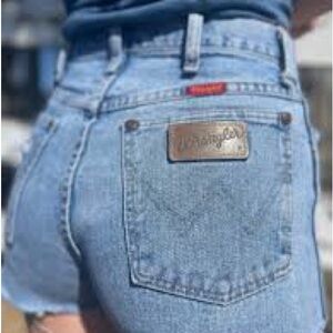 Wrangler VTG Light Blue Denim Cutoff Shorts with Leather Patch